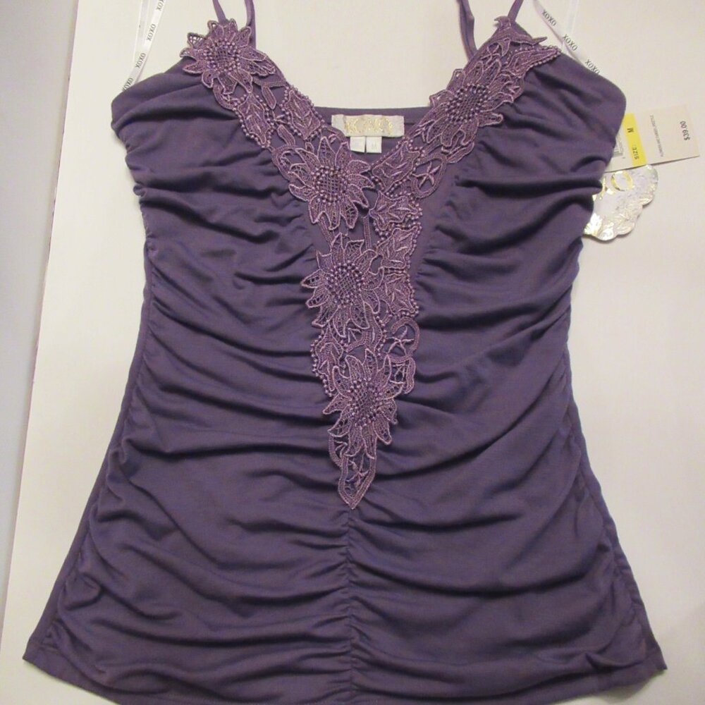 XOXO New Vintage Ruched Tank Top Lace Embellishments Purple Fairy Whimsigoth NWT